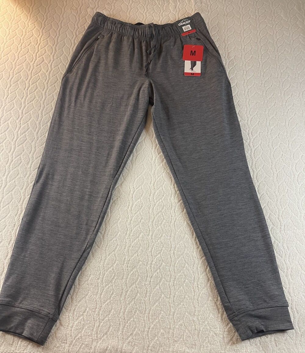 GLACIER Sz M GREY MEN'S JOGGER PANTS W/ZIPPER POCKETS 4-WAY STRETCH